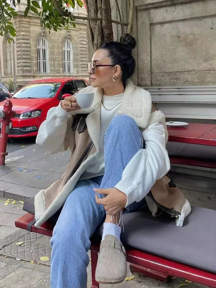 Women's Vests Suninheart Women Autumn Fashion Fur In One Waistcoat Vintage Sleeveless Female Vest Coat Chic Tops 231218