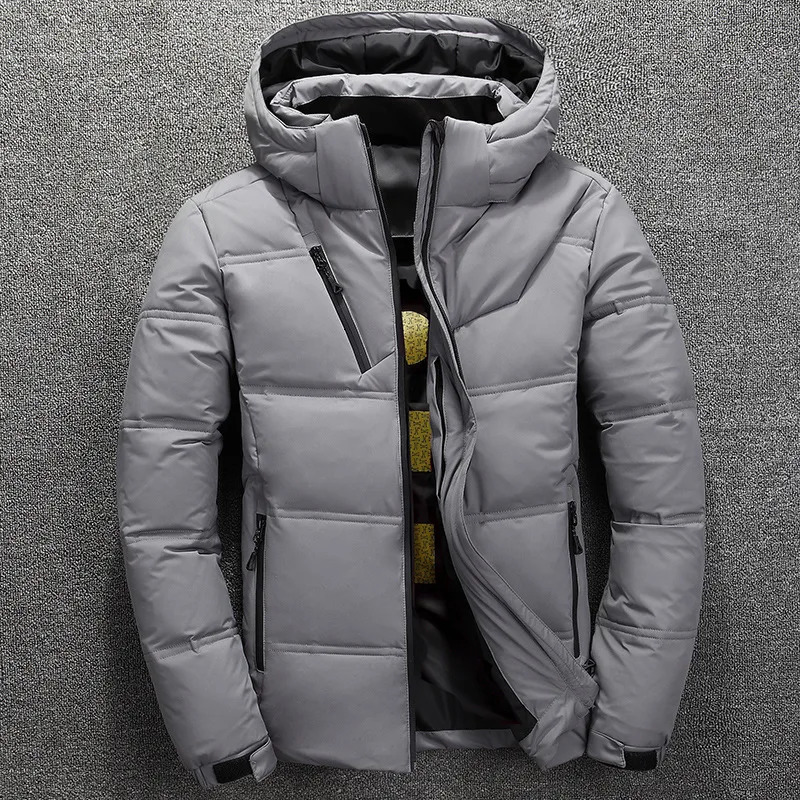 Parkas Men's Down Jacket With Hood Winter Warm Men Coat Casual Autumn Stand Collar Puffer Thick Hat White Duck Parka Male