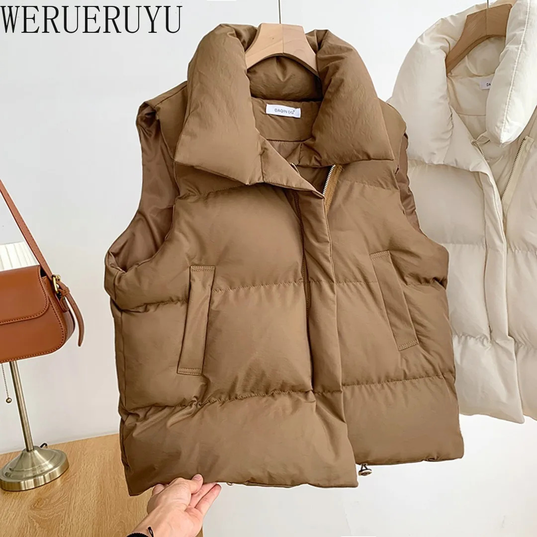 Women's Vests Cotton Sleeveless Warm Vest Elegant Coat Woman Autumn Winter Korean Fashion Black White Ladies Cardigan Vestes Jacket 2023 231218