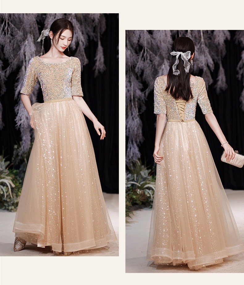 Of The Bling Bride Dresses Wedding Guest Gowns With Half Sleeve Jewel Neck Vestidos De Fiesta Plus Size Long Shiny Gown Party Groom Mother Dress For W