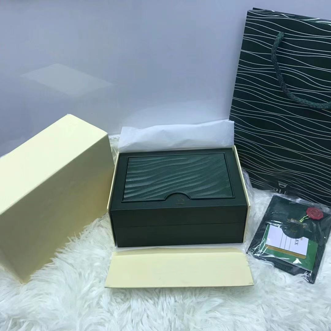 Luxury Watch Boxes Designer Rectangle Green Wooden Wave Pattern Cases With Tags With Certificate of Originality Gift Box Store