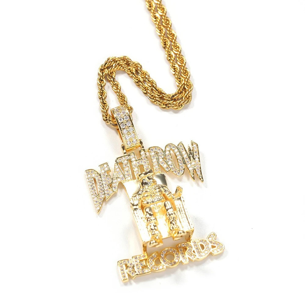 Pendant Necklaces Records Classic Music DEATHROW Chain Necklace for Men Women Full Zircon Prisoner Alphabet Hip Hop King Drop 231216