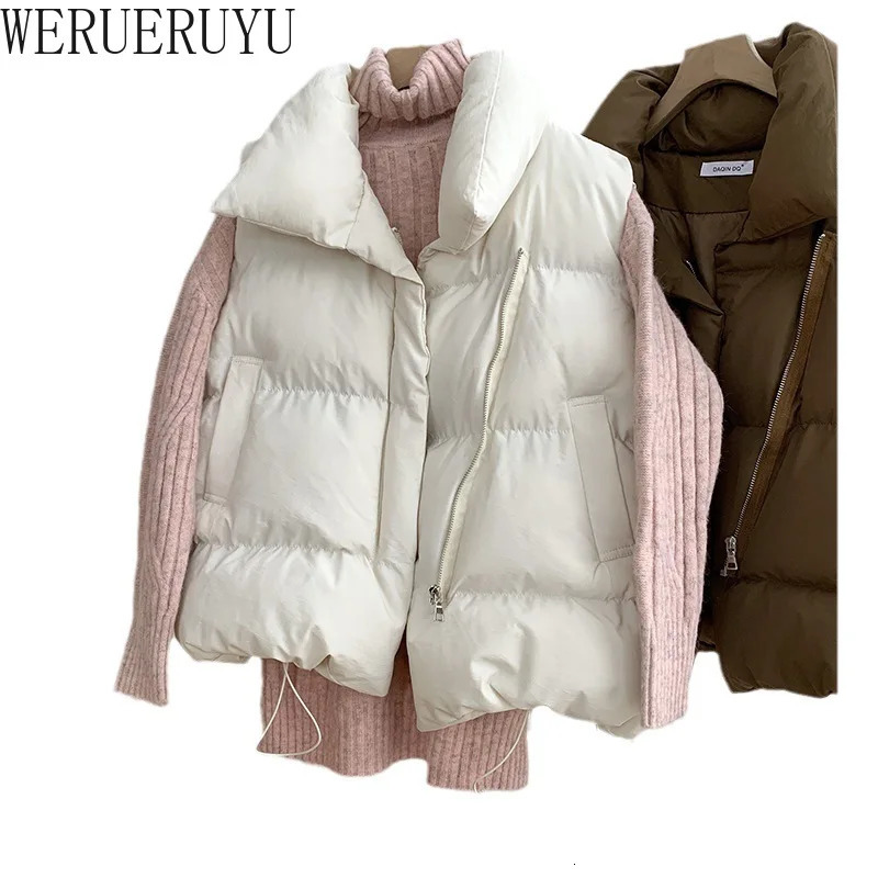 Women's Vests Cotton Sleeveless Warm Vest Elegant Coat Woman Autumn Winter Korean Fashion Black White Ladies Cardigan Vestes Jacket 2023 231218