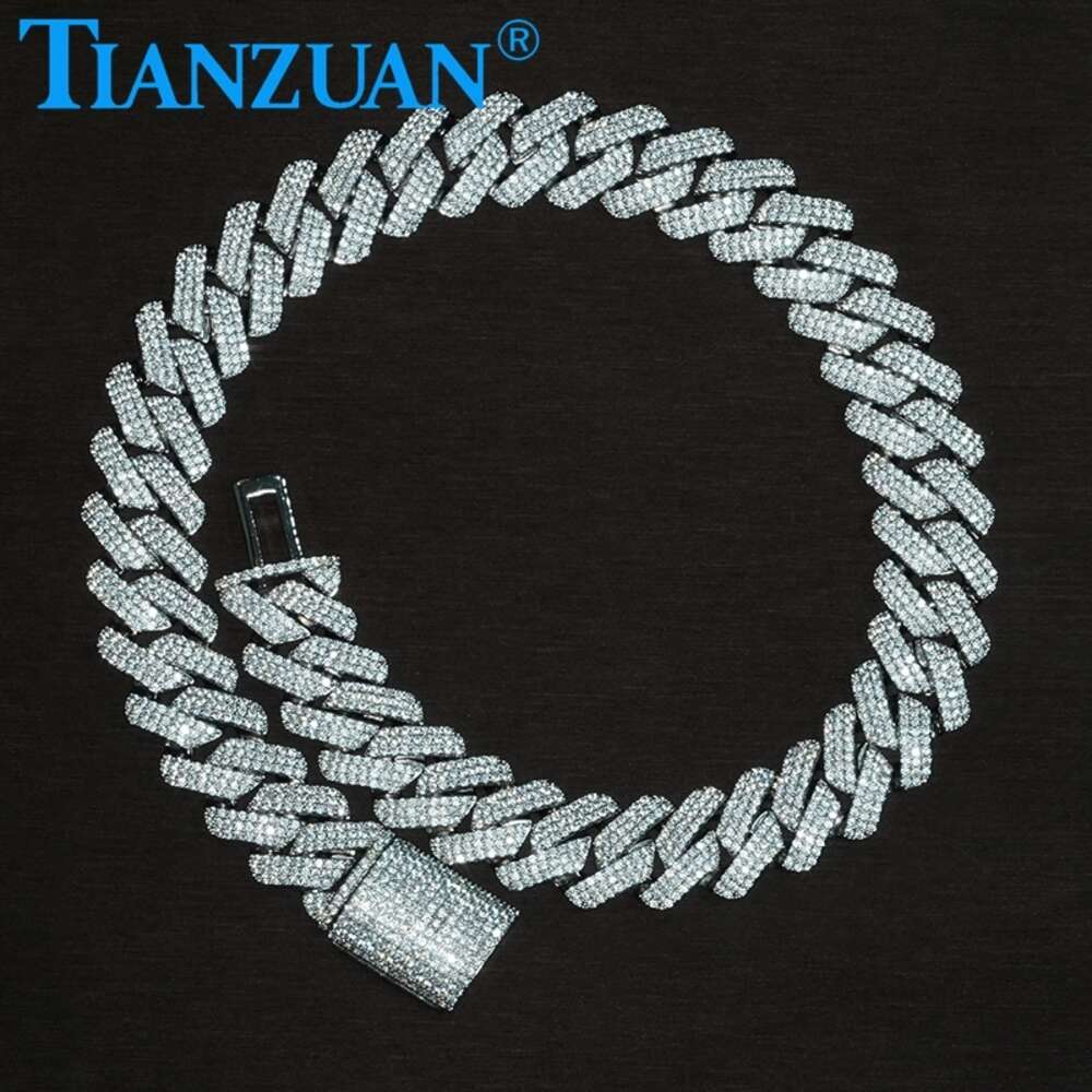 Necklace moissanite chain cuban link chain20-25mm 925 Silver three rows Iced Out Hip Hop white Moissanite Chain Jewelry for Women Men