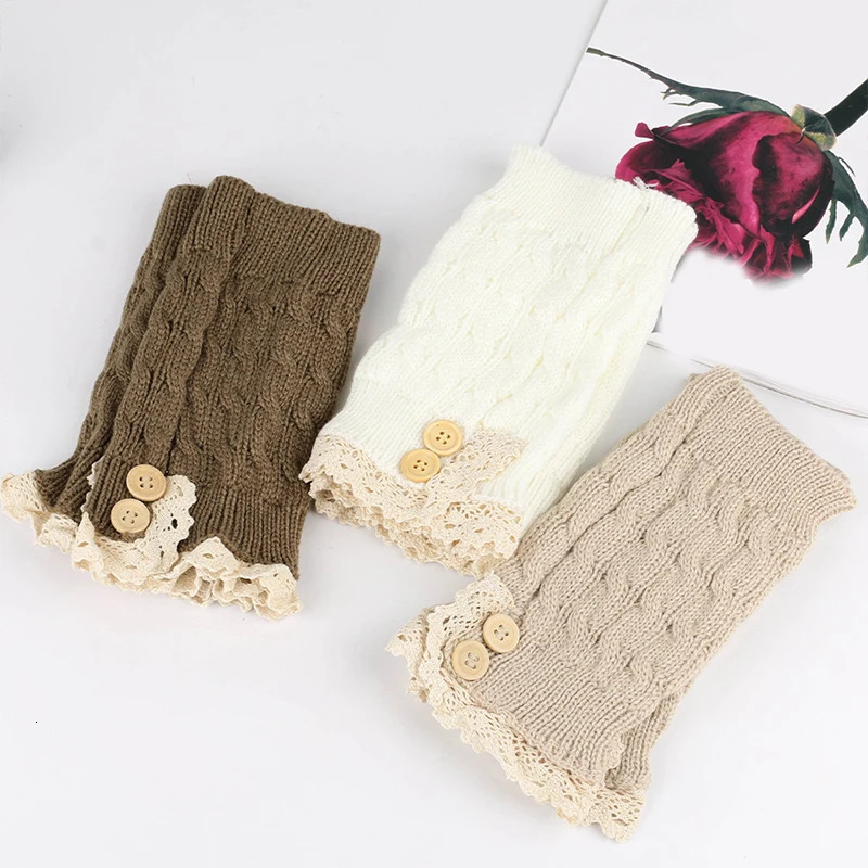 Shoe Parts Double Button Cable Cuff Short Leg Warmer New Womens Boot Soc Knitted Lace Trim Fashion Boots Accessories 231218