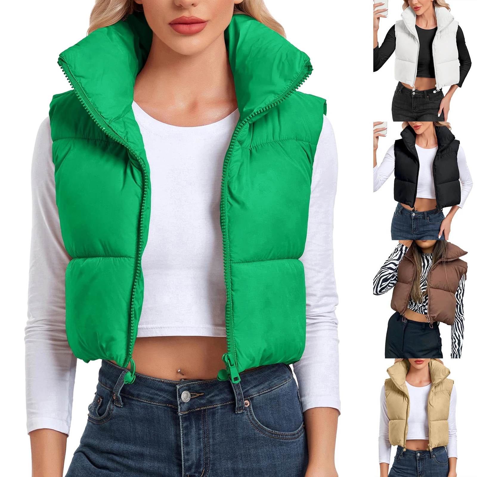 Women's Vest Zipper Cropped Lightweight Padded Down Coat Casual Quilted Winter Gilet Waistcoat 231218