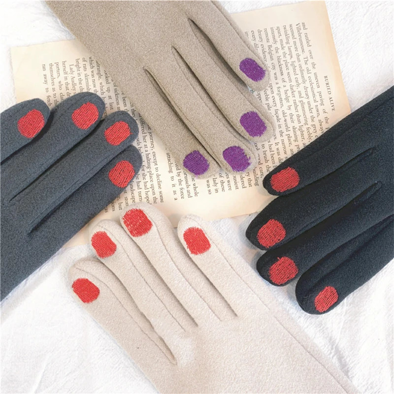 Five Fingers Gloves Fashion Nail Polish Grace Lady Winter Vintage Full Finger Glove Women Thick Driving Touch Screen Warm Mittens Female T124 231216