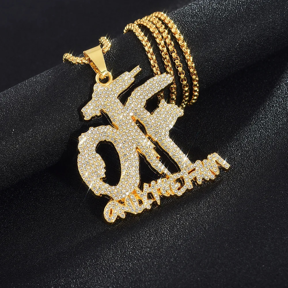 Pendant Necklaces Iced out OTF Necklace with Cuban Link Chain for Men Women Rapper Jewelry Accessories 231216