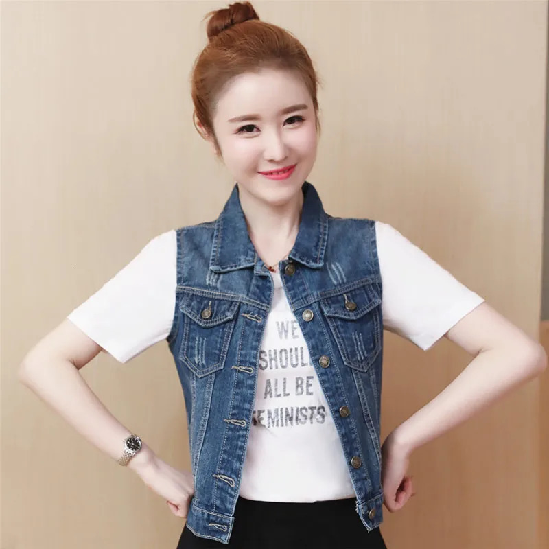 Women's Vests 2023 Spring Summer Short Denim Vest Jacket White Female Slim Sleeveless Coat Black Pink Plus size 6XL Casual Womens Waistcoat 23121