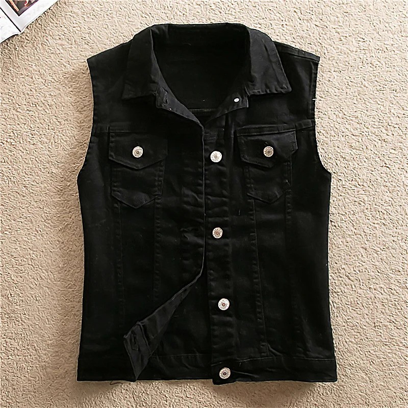 Women's Vests 2023 Spring Summer Short Denim Vest Jacket White Female Slim Sleeveless Coat Black Pink Plus size 6XL Casual Womens Waistcoat 23121