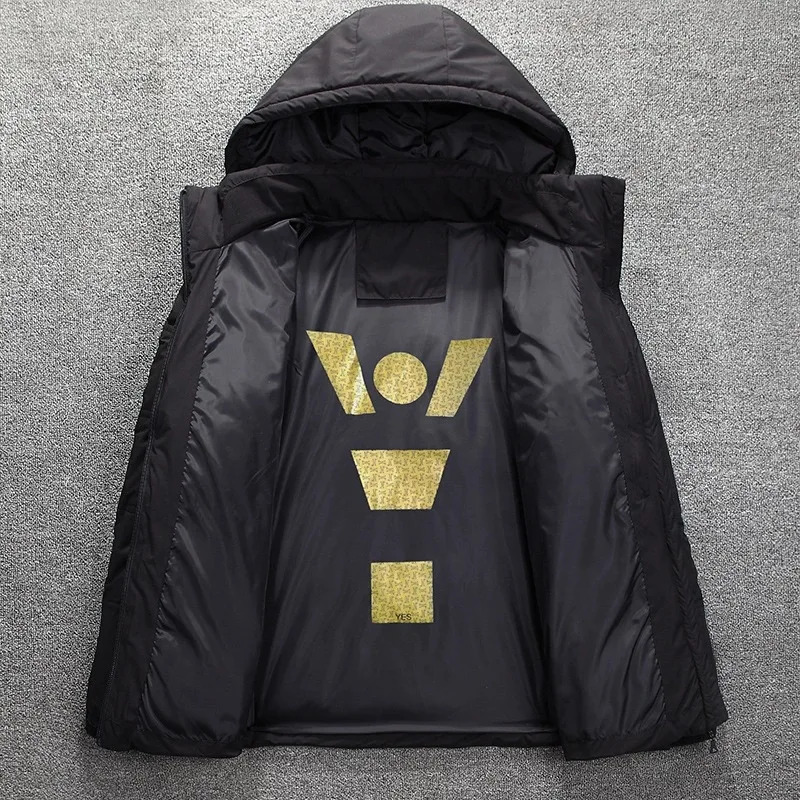 Parkas Men's Down Jacket With Hood Winter Warm Men Coat Casual Autumn Stand Collar Puffer Thick Hat White Duck Parka Male