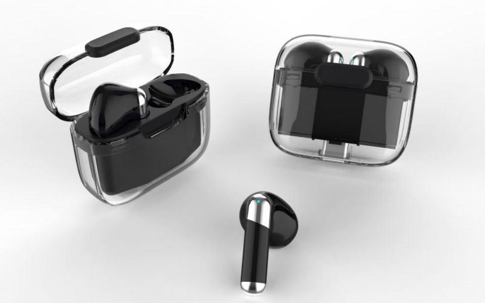 In-ear headset ENC TWS Bluetooth wireless earphones C02 Transparent shell Fingerprint control Built-in Microphone High quality Sport Earphone Music he
