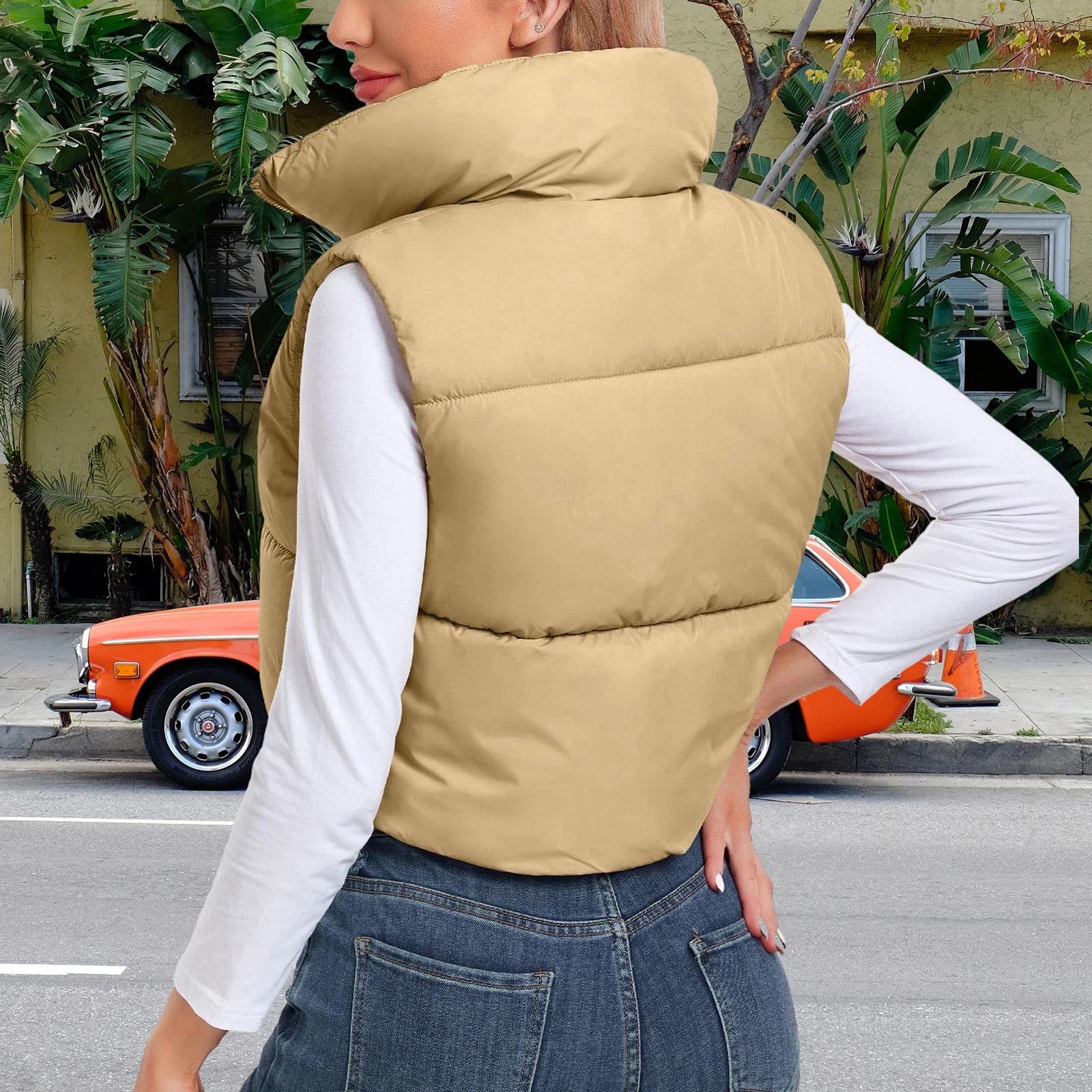 Women's Vest Zipper Cropped Lightweight Padded Down Coat Casual Quilted Winter Gilet Waistcoat 231218