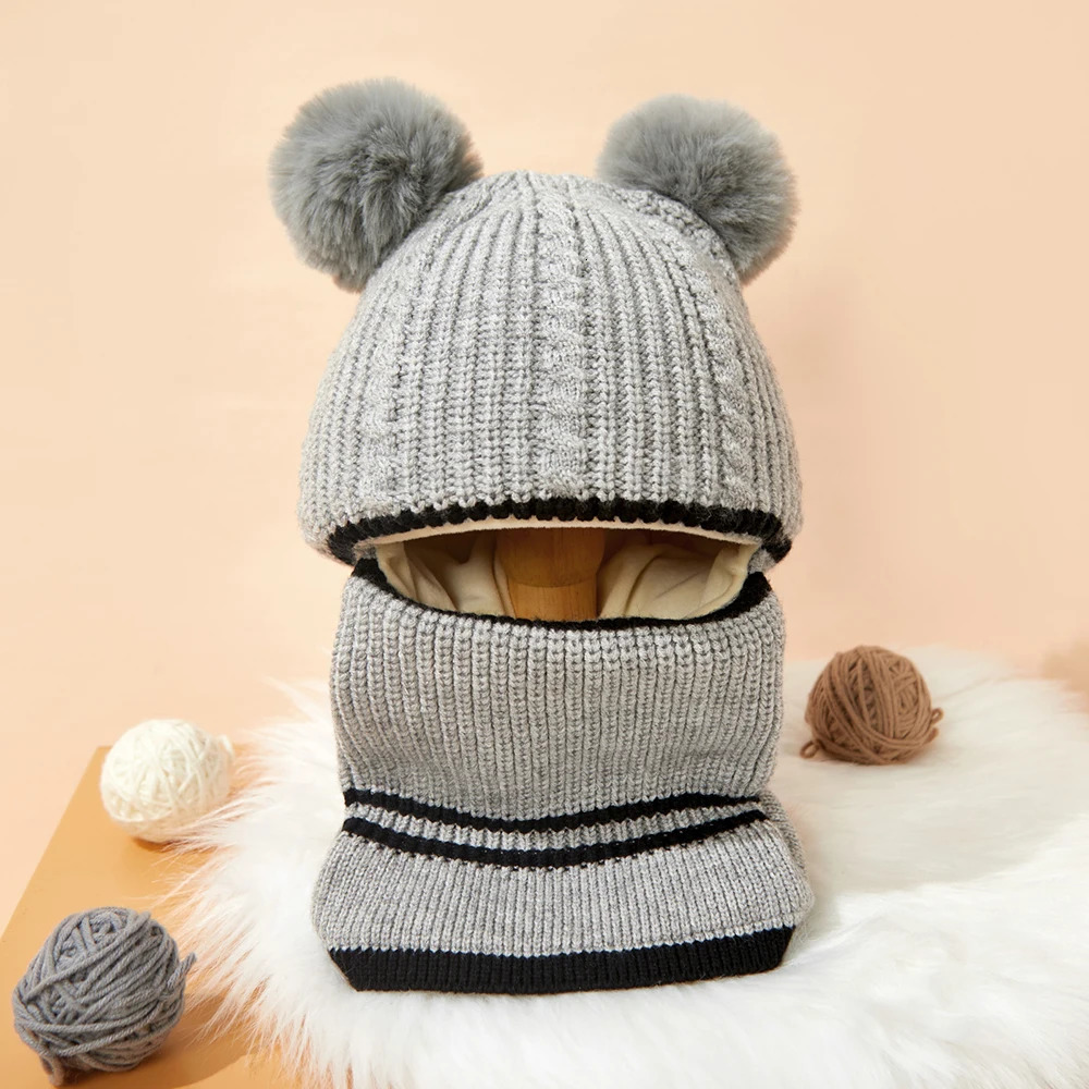 Caps Hats Children s Boys Girls Knitted Woolen Beanie Hat Winter Baby Warm With Scarf Cover For Kids 1 6 Year Windproof Cap 231218