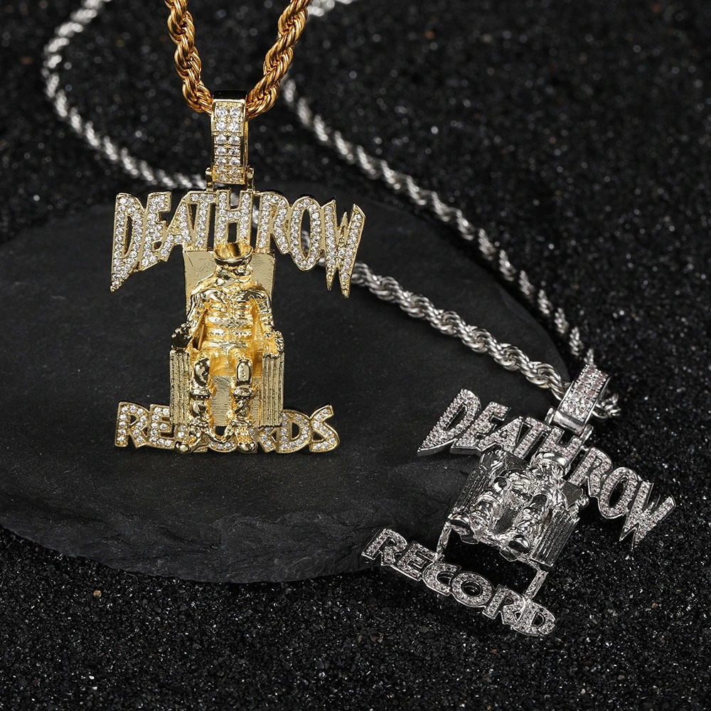 Pendant Necklaces Records Classic Music DEATHROW Chain Necklace for Men Women Full Zircon Prisoner Alphabet Hip Hop King Drop 231216