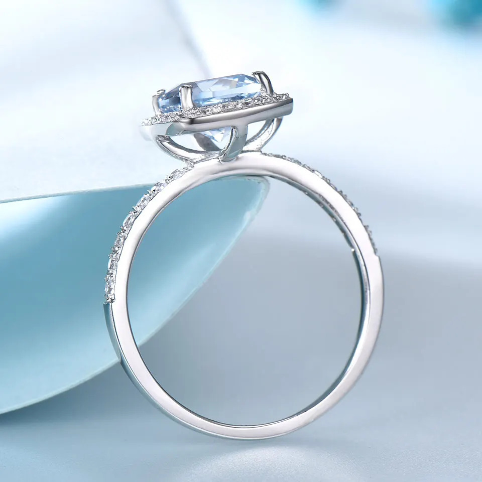 Wedding Rings UMCHO Aquamarine Blue topaz Gemstone Engagement Ring Genuine 925 Sterling Silver Rings for Women Wedding Promise Fine Jewelry 231218