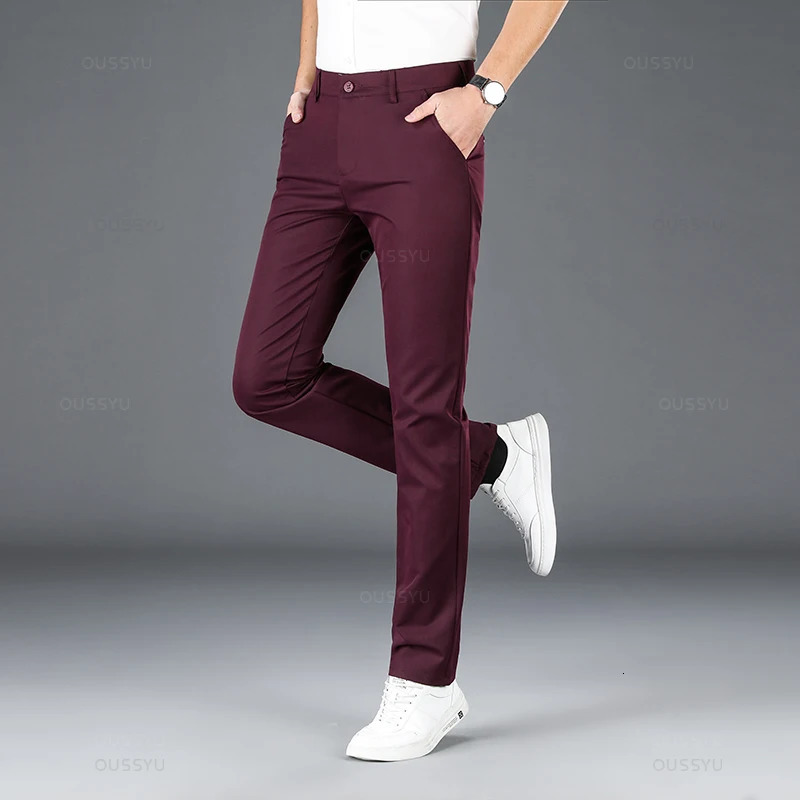 Mens Pants Autumn Winter Straight Casual Business Fashion Khaki Grey Red Black Solid Color Trousers Plus Size 38 40 231218