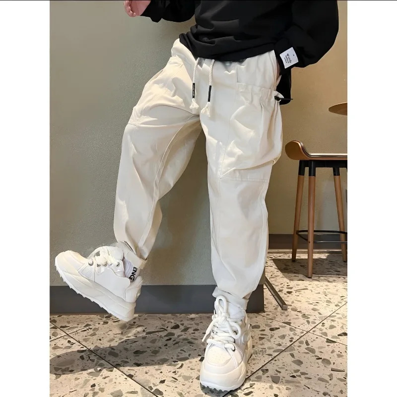 Mens Pants Clothing Trend Cargo Trousers for Men Solid Color Casual Loose Drawstring Big Pockets Male 5XL 231218