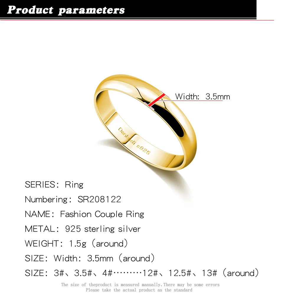 Wedding Rings Golden 925 Sterling Silver Men Women Couple Lover Ring Personalized Matching Bands Anniversary Fine Jewelry Gifts 231218