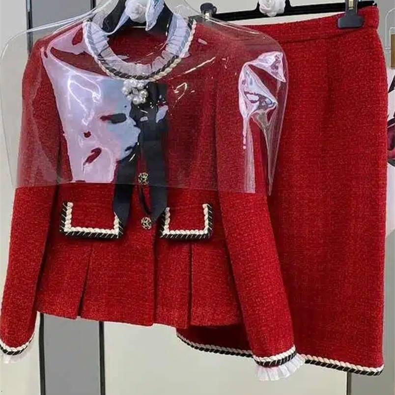 Two Piece Dress 2024 Vintage Small Fragrance Tweed Two Piece Set Women Crop Top Woolen Short Jacket Coat Mini Skirts Sets Sweet 2 Piece Suit 231218