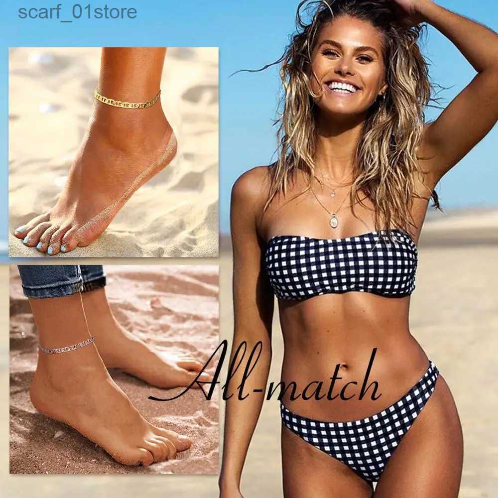 Anklets U7 Ankle Bracelets for Women 6MM Flat Rose Gold Silver Color Simple Mariner Link Chain Anklets Summer Beach Feet Jewelry GiftL231219