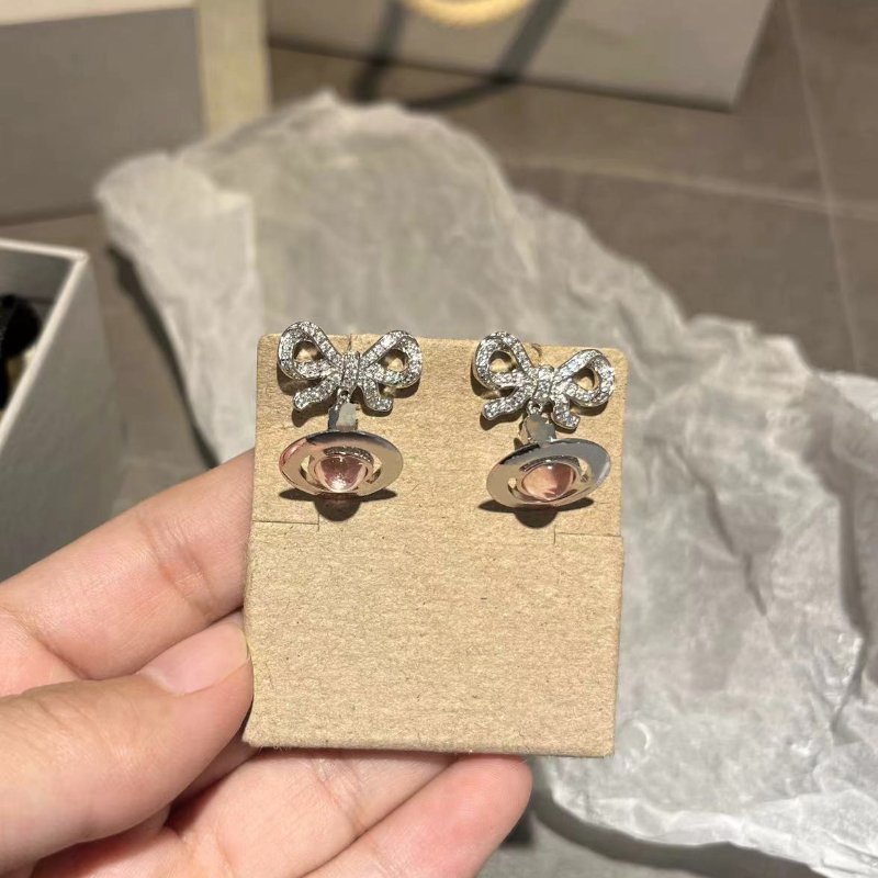 Lady Designer Studs Earring Orb Bow Saturn Necklace Maiden Studs 925 Silver Gold Pink Silver Purple Ball