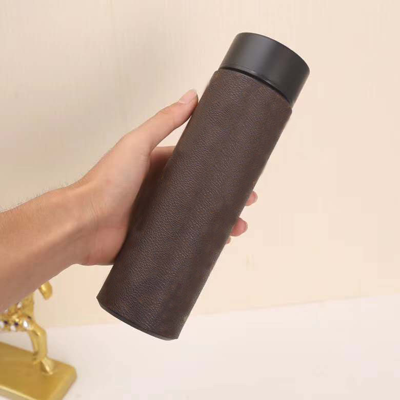 Fashion Designer Tumblers PU Leather Flat Bottom Cups 114Colors 500Ml Smart Stainless Steel Mug With Box For Christmas Present Gift Winter
