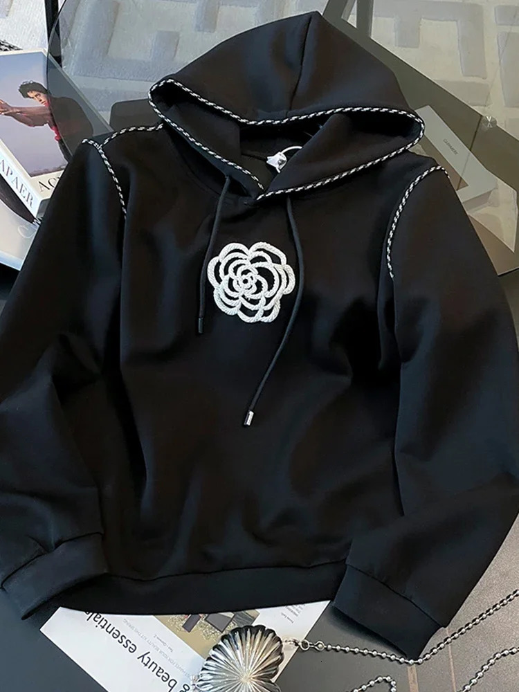 Women's Two Piece Pants Fashion 2 Piece Sets Women Outfit Thick Autumn Winter Hoodies Pants Suit Dimensional Flower Long Sleeve Sweatsuit Warm 23