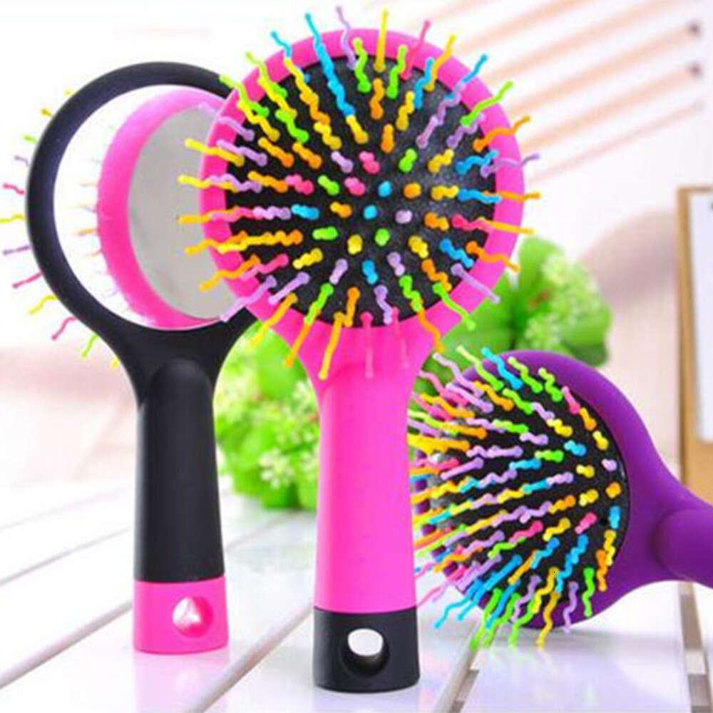 Detangle Hair Brush Magic Rainbow Comb With Mirror Anti-static Comb Cepillo Para Desenredar El Cabello Magic Rainbow Comb Cepillo Para Desenredar El C