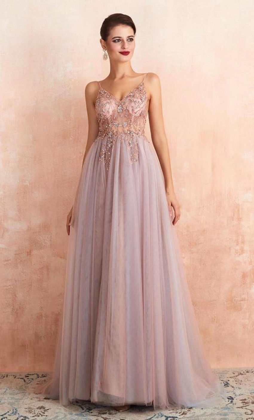 Line Modern A Tulle Prom Dresses Sexy Spaghetti Straps Front Slit Long Evening Party Gowns Open Back Bridesmaids Wears BC