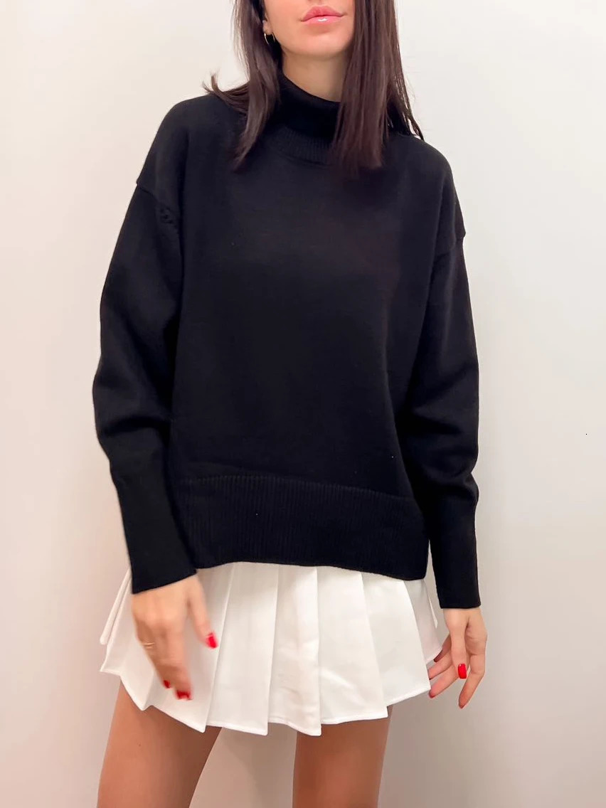 Women's Sweaters Candy Color Turtleneck 2023 Autumn Loose Orange Oversize Sweater Knitted Top with Sleeves Pullovers for Women Jumpers 231218