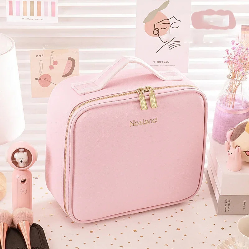 Cosmetic Bags Cases Makeup Train Case with 3 Color Adjustable Brightness LED Mirror Cosmetic Travel Case Adjustable Dividers Toiletry Bag for Lady 231