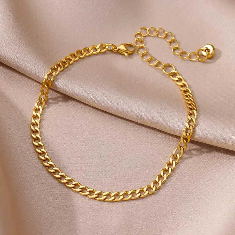 Charm Bracelets Anklets for Women Stainless Steel Gold Color Chain Anklet Female Summer Beach Accessories Foot Leg Fashion Jewelry 231219