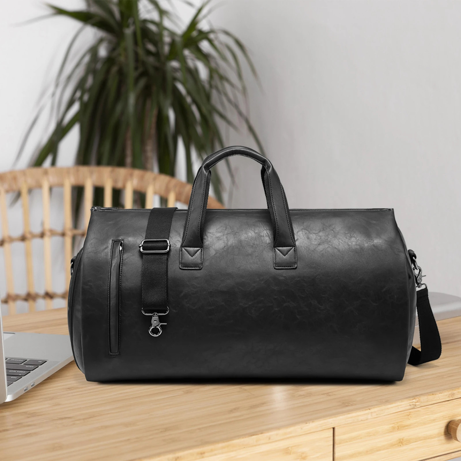 Duffel Bags Duffel Bags Leather Duffle Adjustable Strap Shoulder Handbag Waterproof Extra Large Weekender Bag with Shoes Compartment for Hiking Trip 2