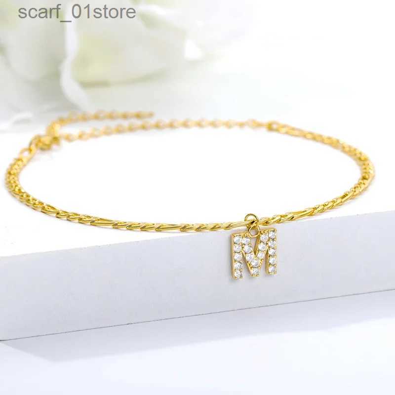 Anklets Tiny A-Z Initial Letter Anklets For Women Stainless Steel Gold Color Alphabet Cuban Link Anklet Bracelet Boho Jewelry GiftsL231219