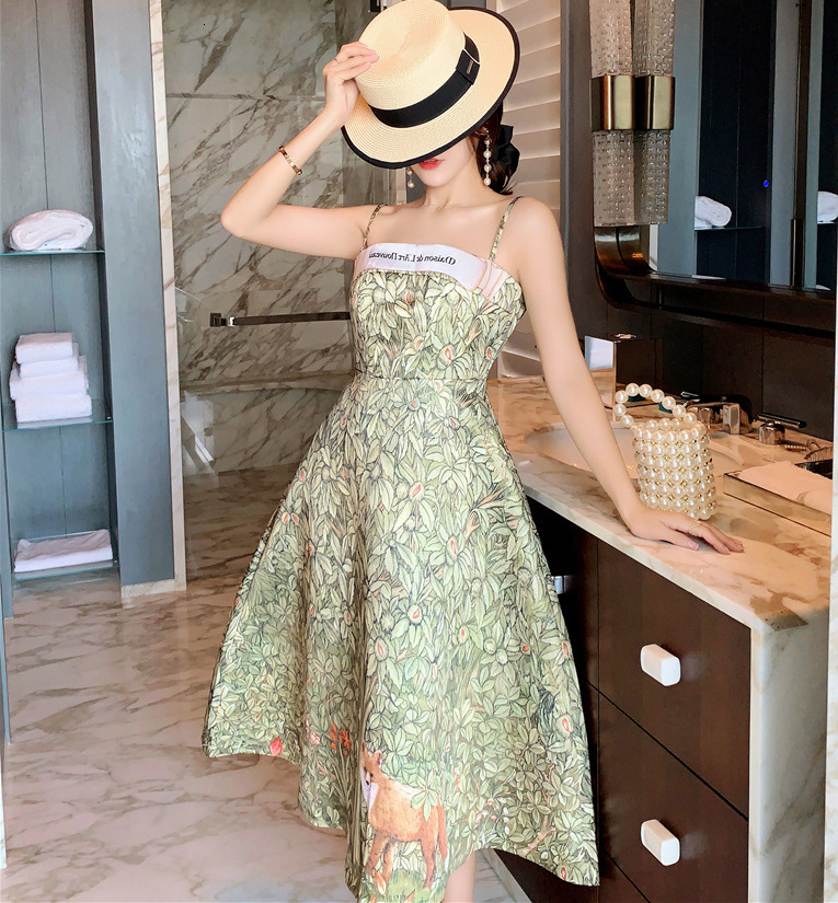 Basic Casual Dresses 202 autumn Wizard of Oz Strapless printed suspender skirt large swing small dress French dress 9485 210421