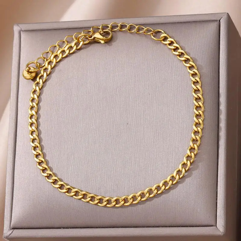 Charm Bracelets Anklets for Women Stainless Steel Gold Color Chain Anklet Female Summer Beach Accessories Foot Leg Fashion Jewelry 231219