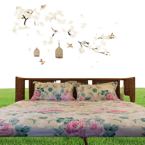 Chinese old style Moon flower wall sticker for living room sofa TV Background decoration tattoos art Mural poetry stickers