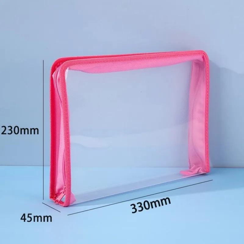 Filing Supplies 6PC Transparent Twill Edge File Bag A4 Large Folders Capacity Zipper Test Paper Storage for Students Products 231219