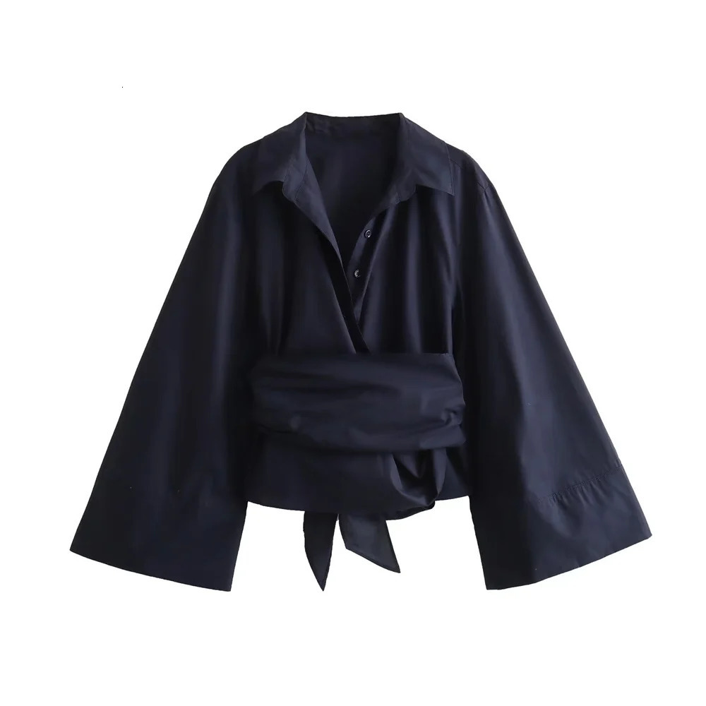 Women s Blouses Shirts Zach Ailsa 2023 Autumn Winter Loose Casual Versatile Polo Collar Long Sleeve Double Flap Poplin Shirt 231219