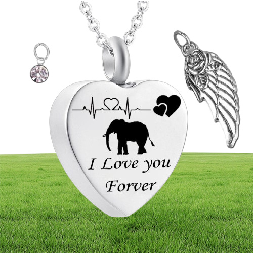 Cremation Jewelry for Ashes Elephant Shape Memorial heart Pendant Made Birthstone crystal Keepsake Necklace for Women