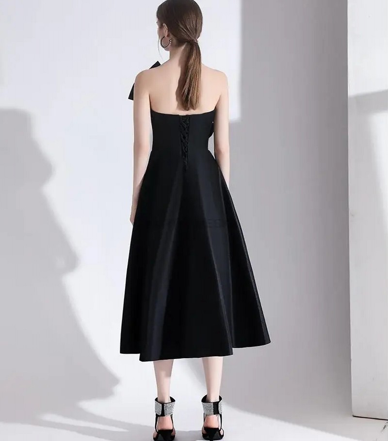 Classic Black Evening Dress 2024 Sexy Strapless Big Bow-tie Satin A-line Prom Party Birthday Gowns Vestidos De Feast Robe De Soiree