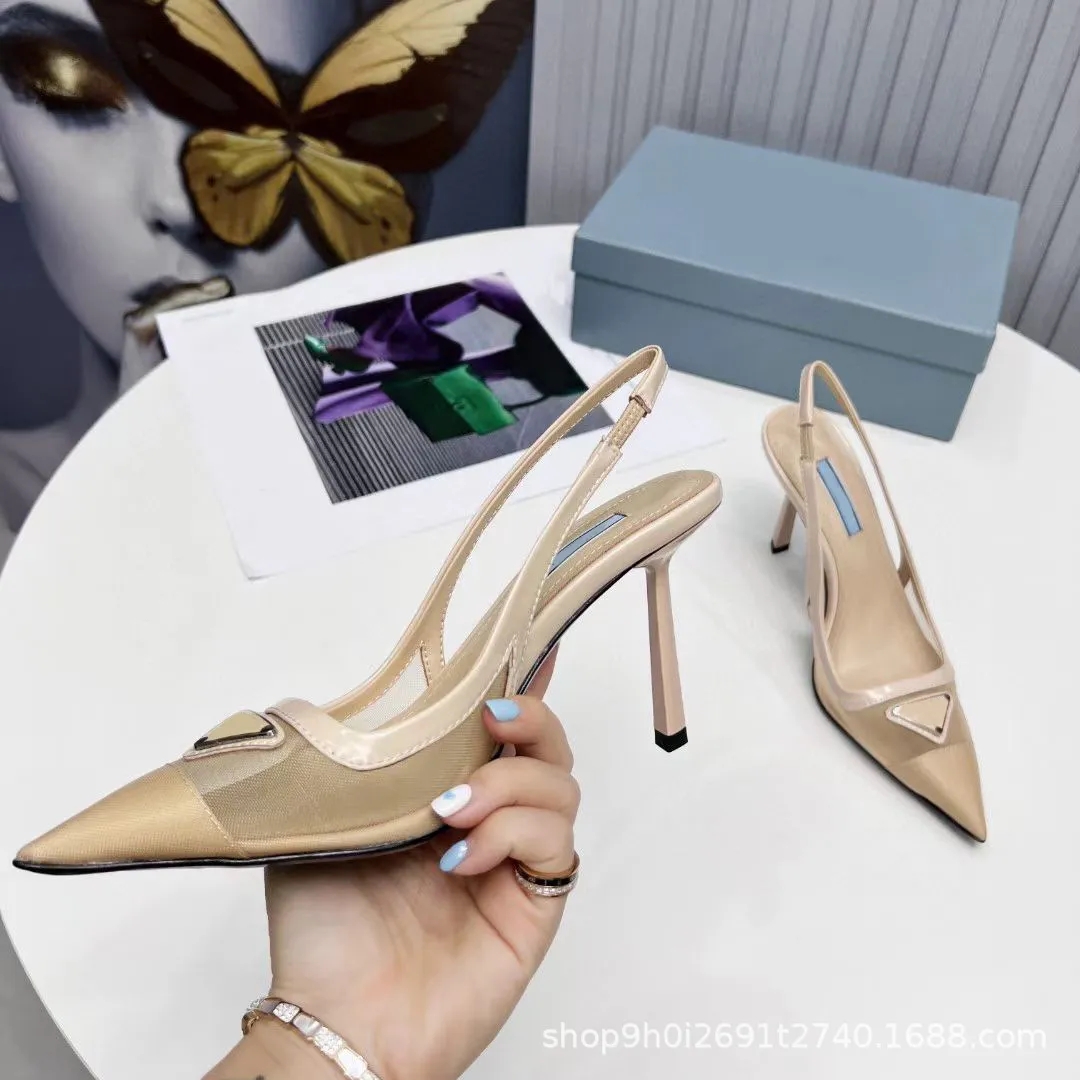 Luxury brand sandal Romantic Elegant Triangle Brushed MESH Sandals Shoes Women Slingback Pumps Footwear Women High Heels Party Wedding Shoes