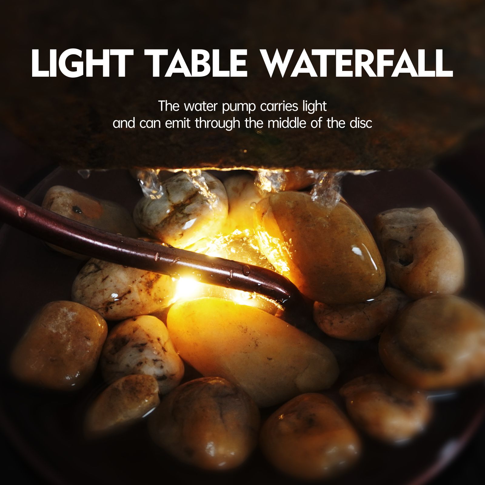 Indoor Waterfall Tabletop Moon Fountain, Home Decor Soothing Rain Sound Meditation Relaxing Fountains, Nature Slate Water Feature with Light for Room 