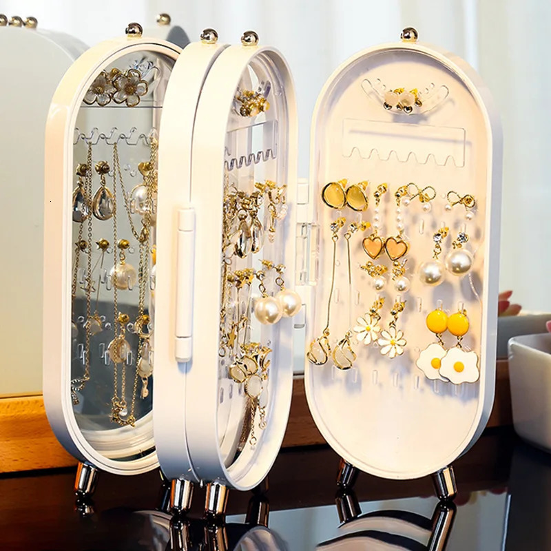 Jewelry Boxes Desktop Jewelry Storage Box Multilayer Dustproof Earrings Rings Necklaces Display Holder Case for Women Jewelry Organizer Box 231218