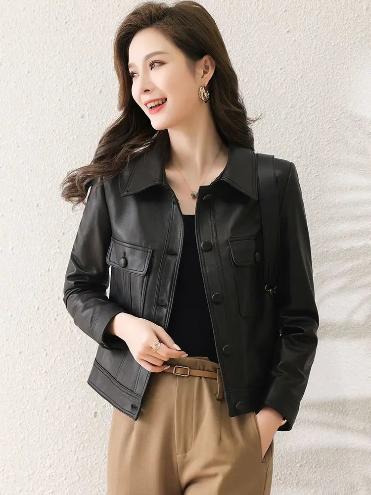 Women s Suits Blazers Leather Jacket Clothing Autumn Spring 2023 PU Coat Lapel Fashion Cardigan Outifits Long Sleeve Top Short 231219