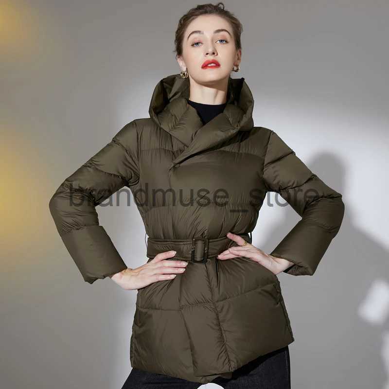Women's Down Parkas 2023 Winter Women's Down Jackets Ultra Light Warm Casual Coat Female Puffer Jacket With a Belt Plus Size Hooded Parka Ov
