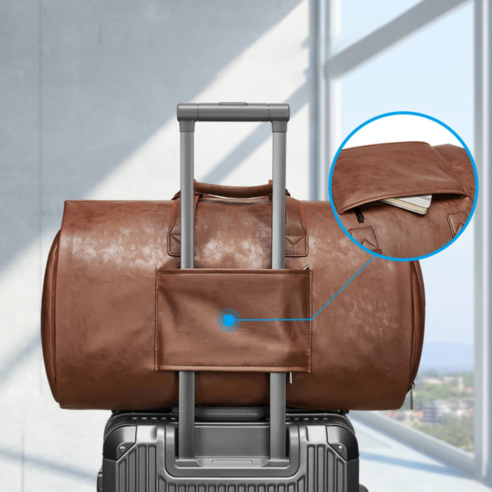 Duffel Bags Duffel Bags Leather Duffle Adjustable Strap Shoulder Handbag Waterproof Extra Large Weekender Bag with Shoes Compartment for Hiking Trip 2