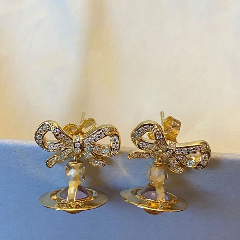Lady Designer Studs Earring Orb Bow Saturn Necklace Maiden Studs 925 Silver Gold Pink Silver Purple Ball
