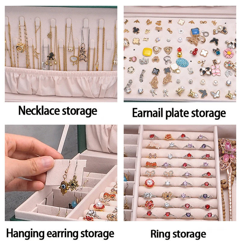 Jewelry Boxes High Quality Pu Jewelry Organizer Box Necklaces Earrings Rings Display Oversized Holder Case For Women Large Capacity With Lock 231218